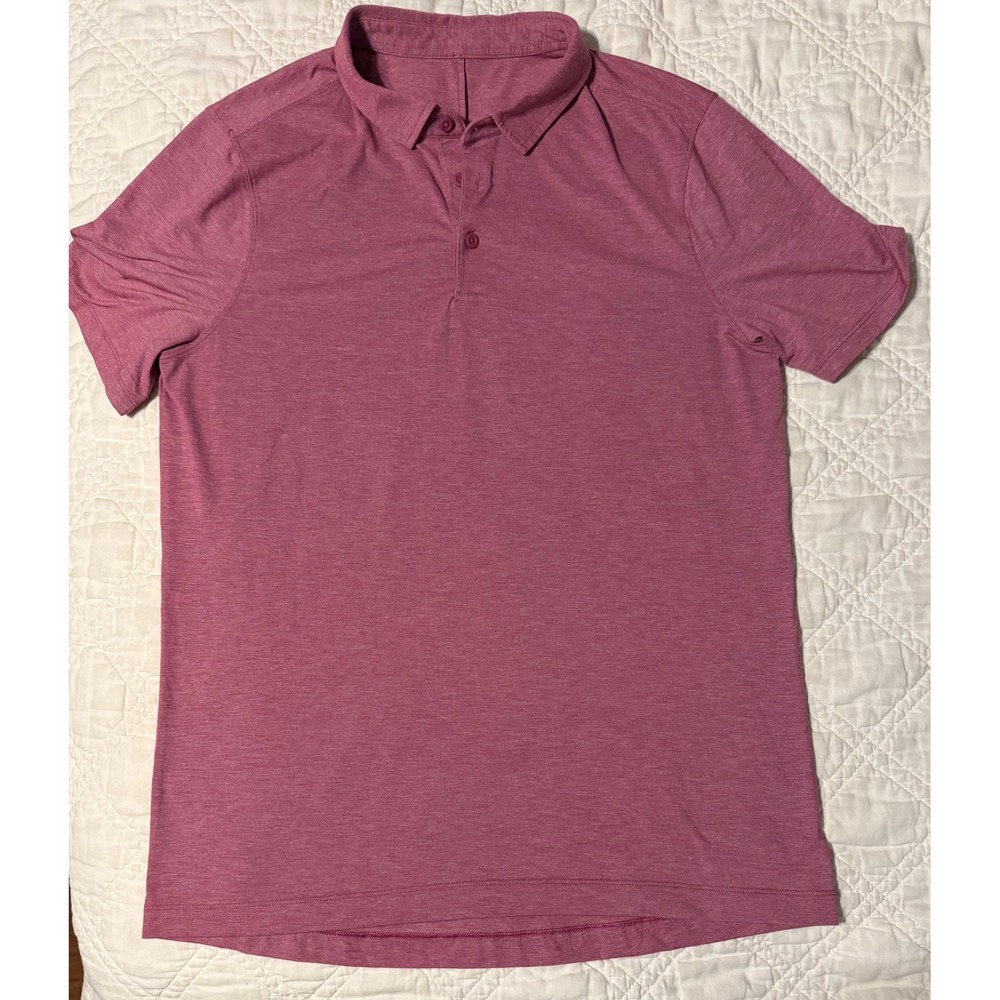 Lululemon Evolution Polo Shirt Mens Large Pink Heathered Short Sleeve Golf Tee